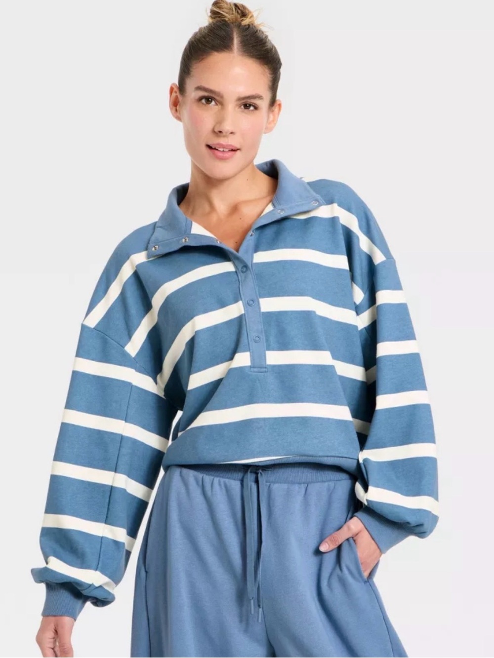Target All In Motion Striped French Terry Henley Sweatshirt Blue XL